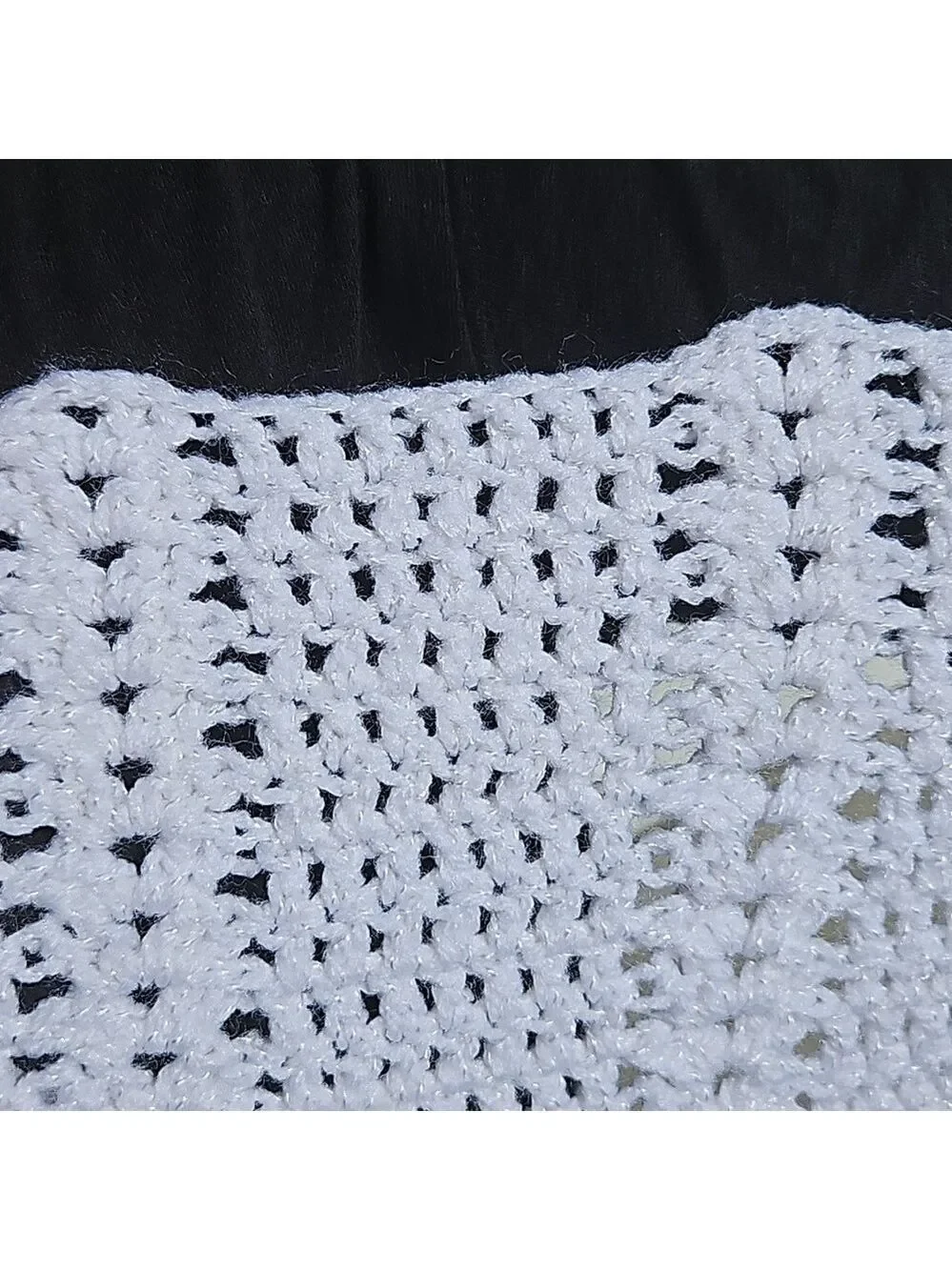 Handmade White Aqua Glitter Crochet Blanket Hand knit Grannycore Home Gifts 34